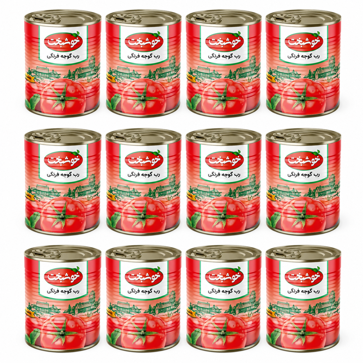 کنسرو رب گوجه فرنگی خوشبخت بسته ۱۲ عددی