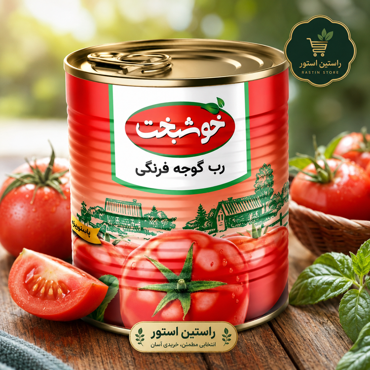 کنسرو رب گوجه فرنگی خوشبخت بسته ۱۲ عددی