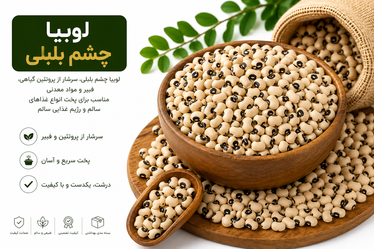 لوبیا چشم بلبلی دستچین اعلا وزن 1000 گرم