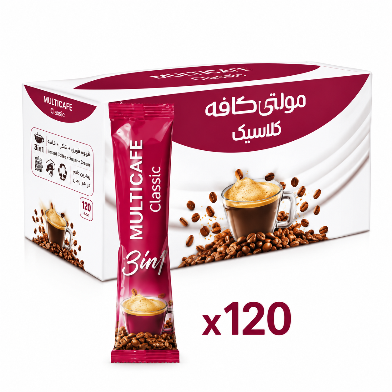 قهوه فوری 3در1 مولتی کافه بسته 120 عددی
